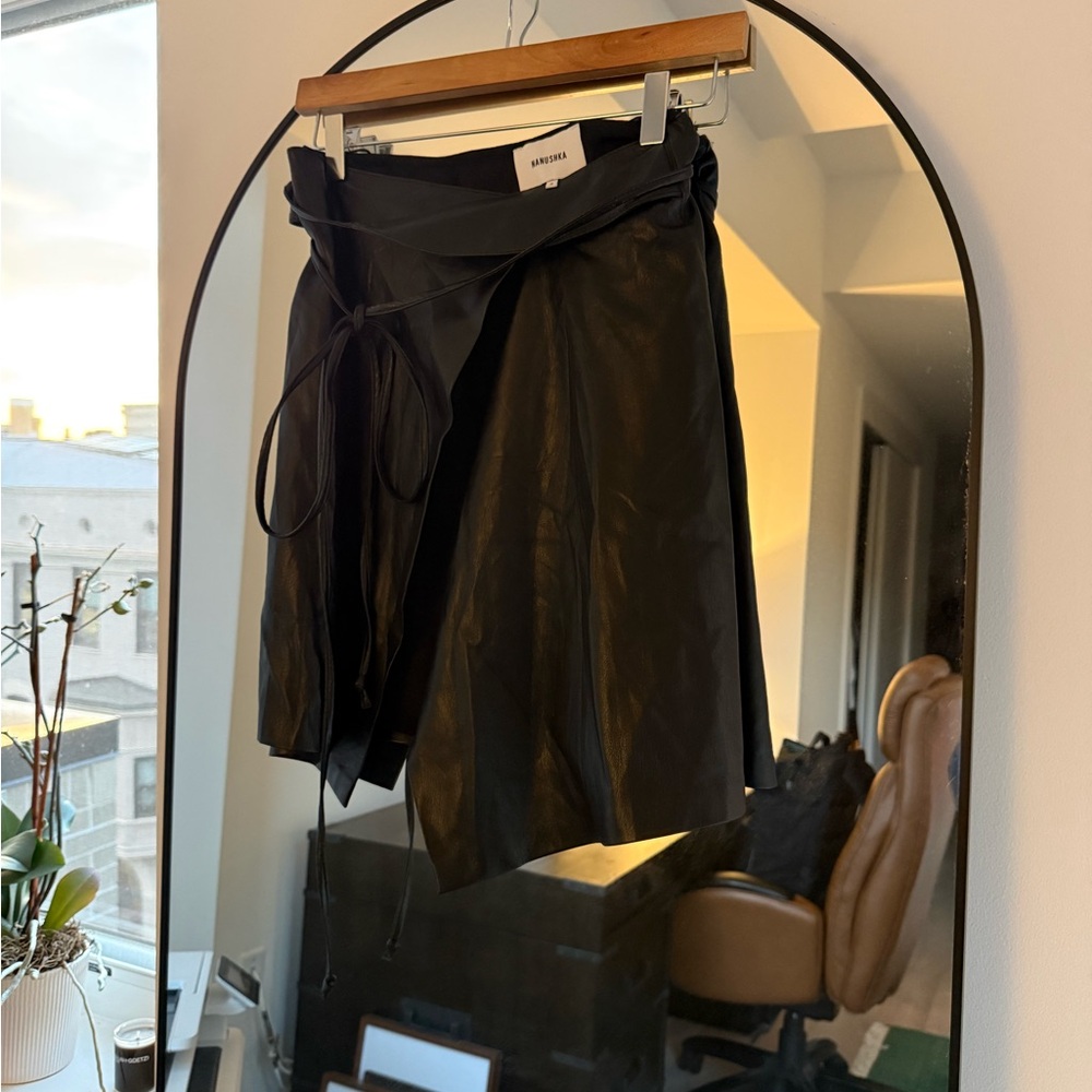 Nanushka Sekoya Black Faux Leather Wrap Skirt Size Small